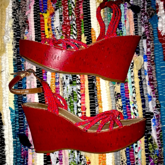 RARE MISS TRISH OF CAPRI FOR TARGET RUBY CORK WEDGE PLATFORM SANDALS SZ 8 - Picture 2 of 6